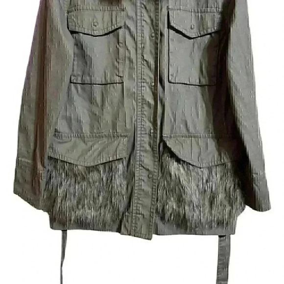 Anthropologie Saskia Faux Fur Military Green Belted Utility Jacket M - Picture 8 of 9